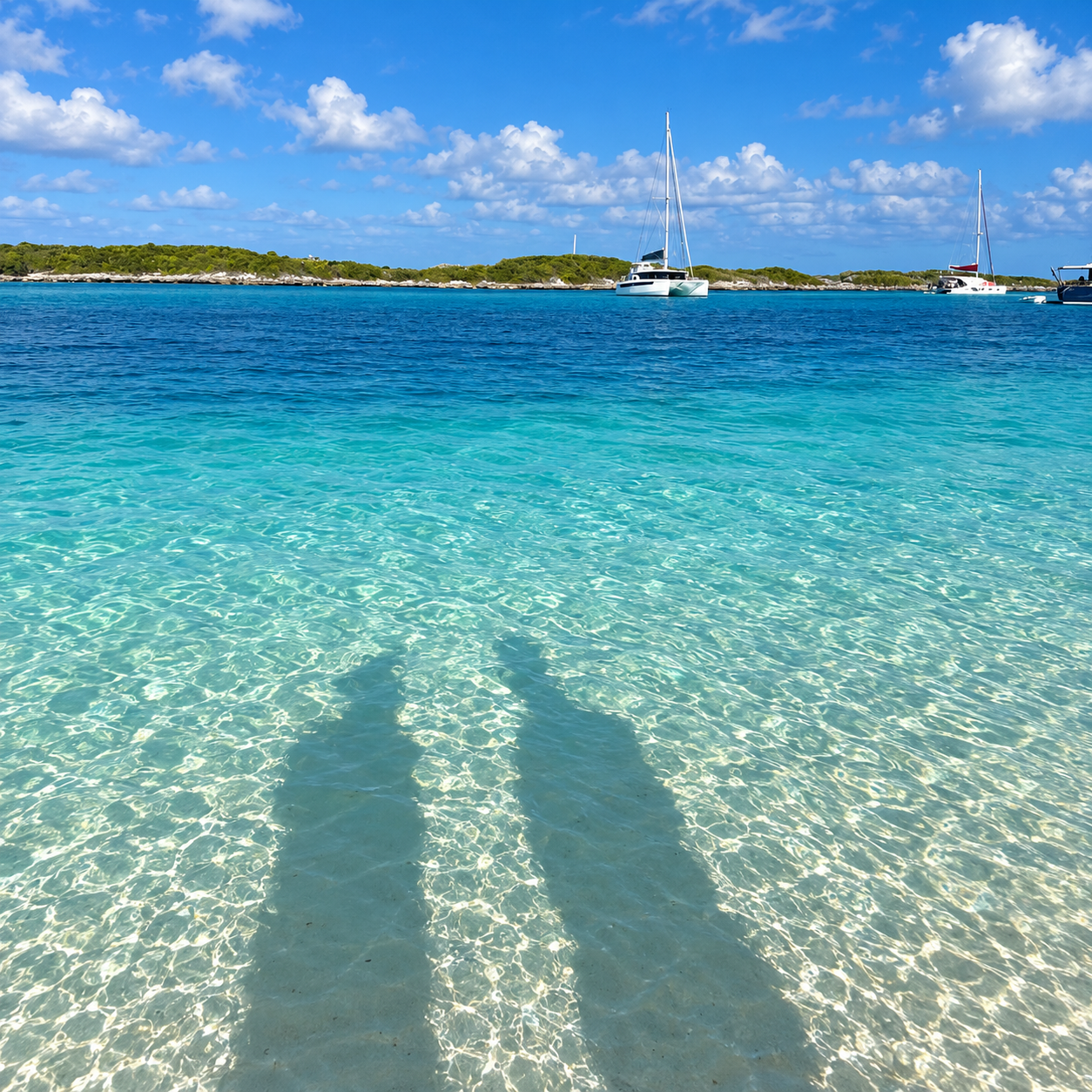 View from Allen’s Cay across the turquoise waters of the Exumas, Bahamas.
